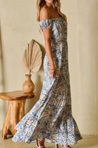 Boho Off-Shoulder Paisley Print Maxi Dress