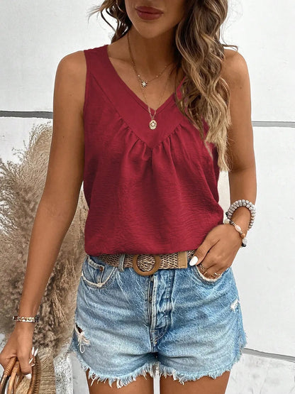 V-Neck Ruched Tank – Chic Sleeveless Top for Effortless Style