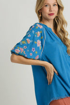 Boho Embroidered Sleeve Linen Top – Chic & Breezy