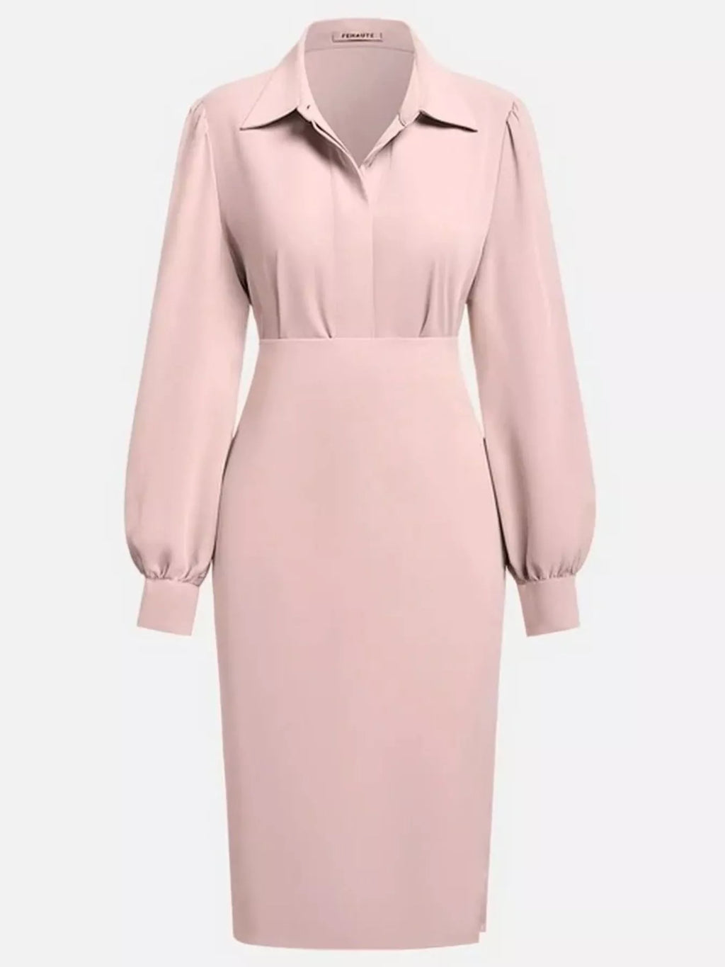 Elegant Ruched Midi Shirt Dress with Chic Side Slit