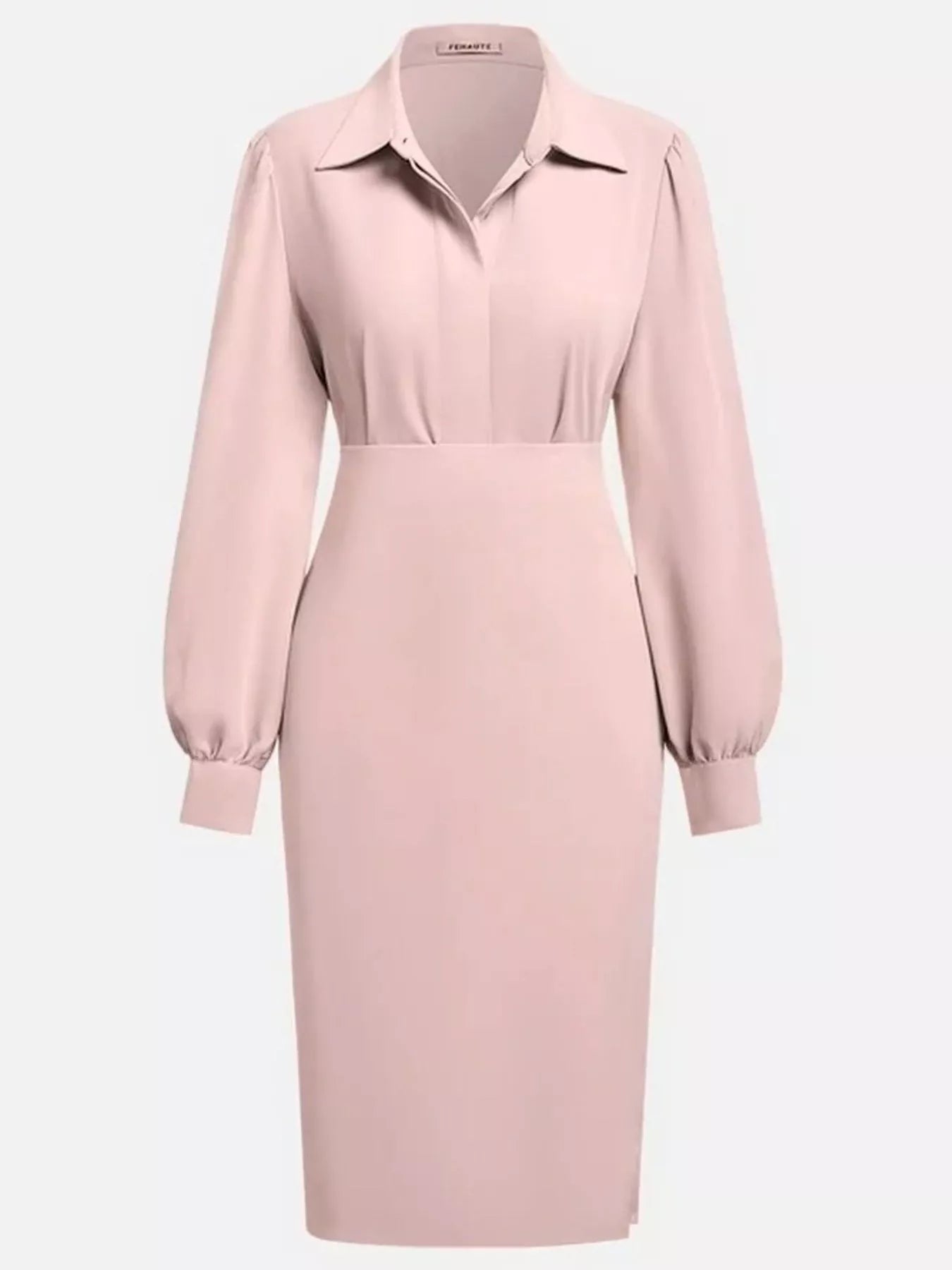 Elegant Ruched Midi Shirt Dress with Chic Side Slit