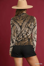 Umgee Velvet Burnout Damask Print Oversized Top