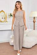 Sleeveless Button-Front Top & Wide-Leg Pants Two-Piece Set Dust Storm