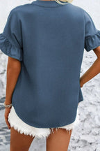Ruffled Ruched Button Shirt - Feminine Flair