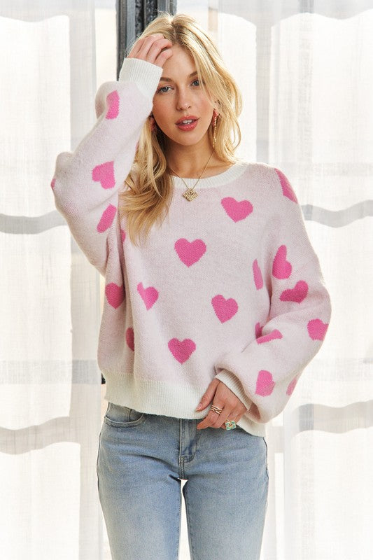 ADORA Love Knit Round Neck Sweater Off White Pink