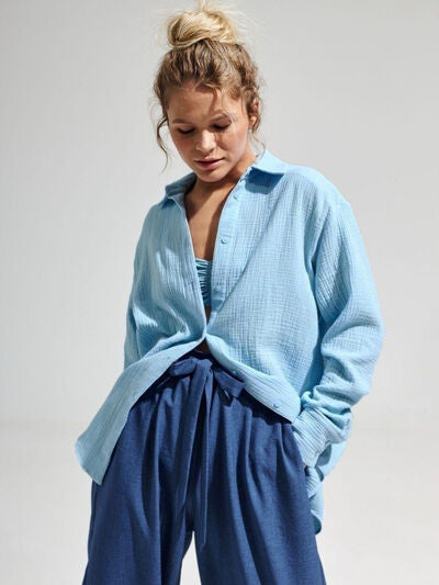 Textured Long Sleeve Collared Shirt - 100% Cotton