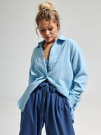 Textured Long Sleeve Collared Shirt - 100% Cotton