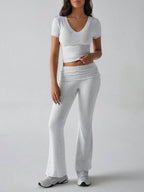 Devine V-Neck Top & Bootcut Leggings Set - Chic & Comfy