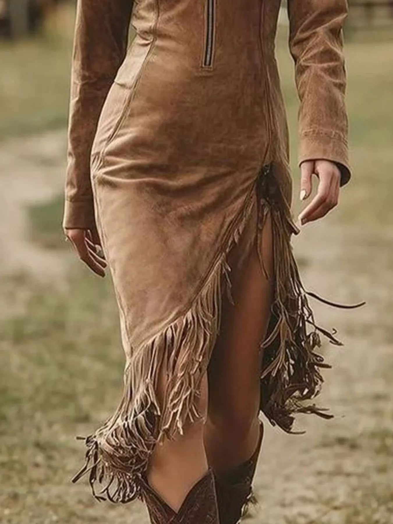 Full-Size Fringe Hem Zip-Front Bodycon Dress