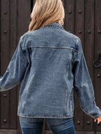 Stylish Scallop Trim Collar Denim Jacket with Patched Pockets