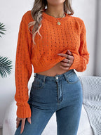 Cutout Back Openwork Knit Long Sleeve Sweater