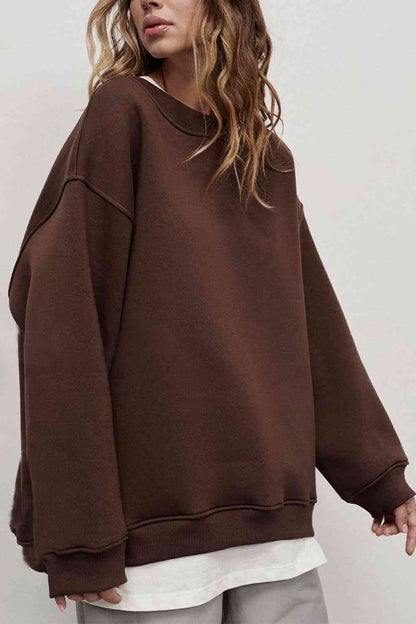 Oversized Round Neck Dropped Shoulder Sweatshirt Chocolate