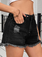 Edgy Raw Hem Distressed Denim Shorts