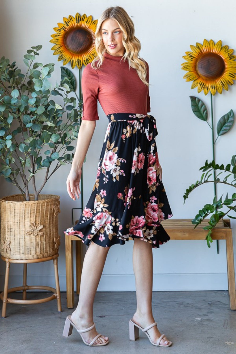 Reborn J Floral Wrap Skirt with Ruffle Hem