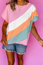 Color Block Round Neck Short Sleeve T-Shirt - Trendy & Comfy