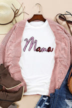 MAMA Sequin Round Neck T-Shirt - Sparkly & Stylish Casual Tee