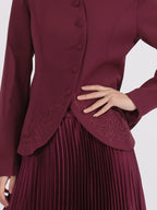 Elegant Button Up Long Sleeve Blouse & Pleated Skirt Two-Piece Set
