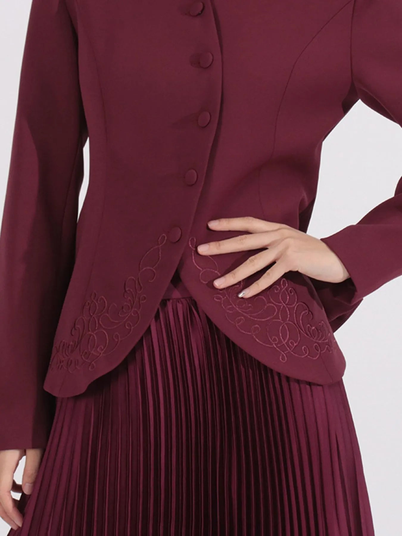 Elegant Button Up Long Sleeve Blouse & Pleated Skirt Two-Piece Set