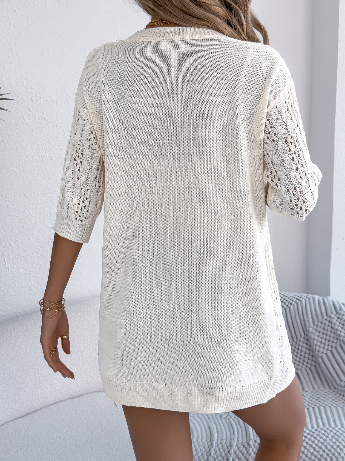 Openwork Open Front Half Sleeve Cardigan – Elegant & Lightweight