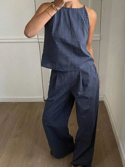 Striped Tank & Wide Leg Pants Set â€“ Two-Piece Summer Co-Ord for Effortless Style