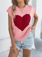 Cable Knit Heart Cap Sleeve Top - Soft & Stylish