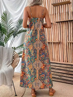 Paisley Print V-Neck Stretch Maxi Dress