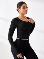 Round Neck Long Sleeve Active T-Shirt - Flexible & Stylish