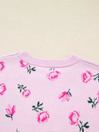 Floral Drop Shoulder Cropped Knit Sweater