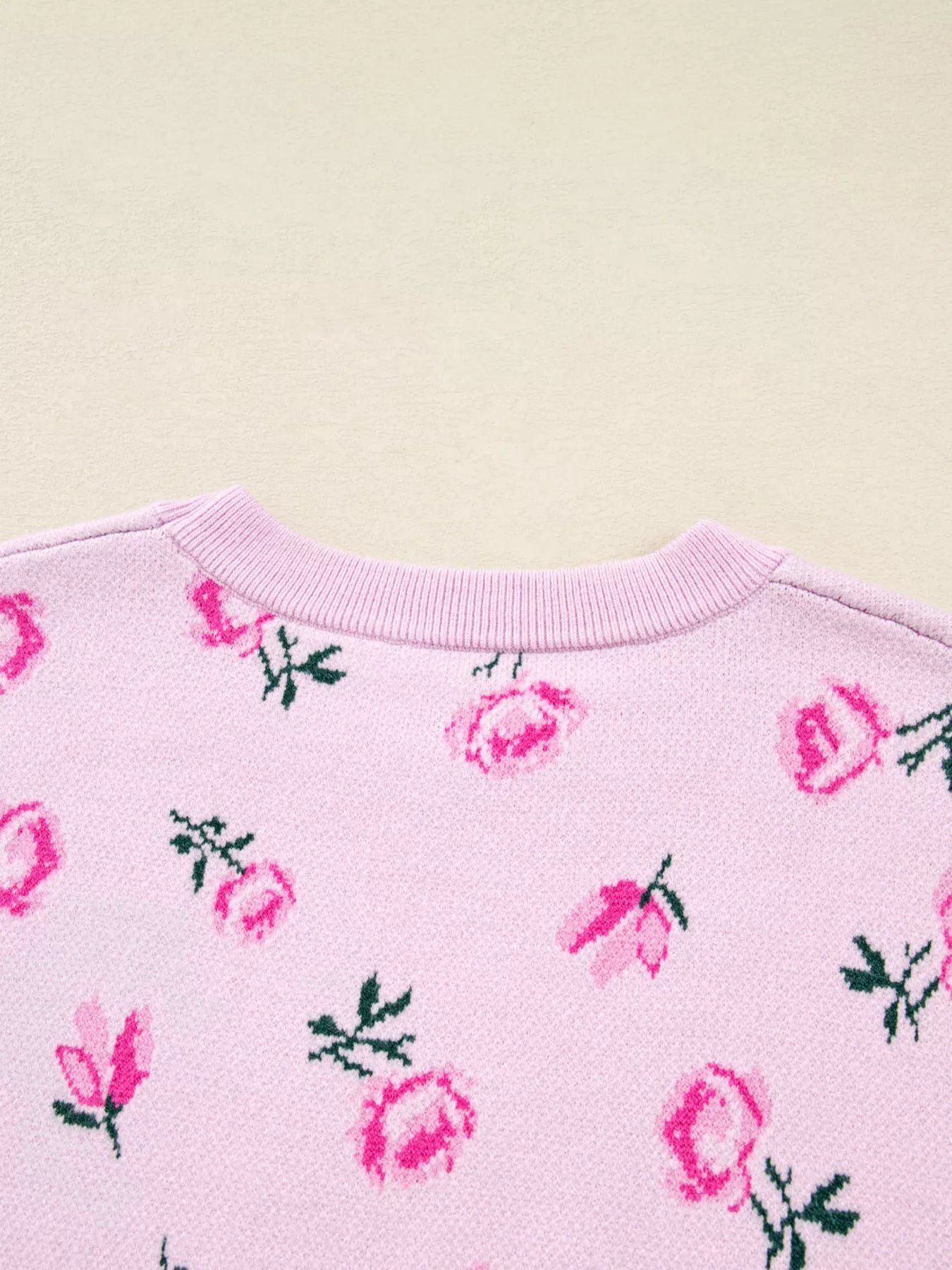 Floral Drop Shoulder Cropped Knit Sweater