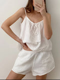 Two-Piece Tie-Front Cami & Shorts Lounge Set White