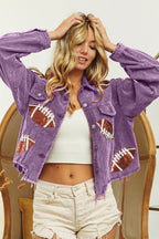 BiBi Football Sequin Embroidered Washed Corduroy Jacket Violet