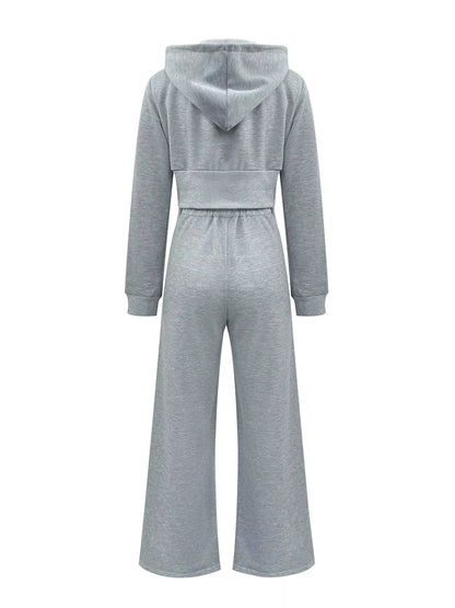 Trendy Casual Cropped Hoodie & Wide Leg Pants Co-ord Set