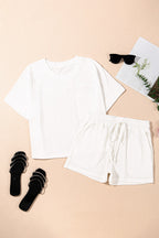 Textured Short Sleeve Top and Shorts Set - Stylish & Comfy