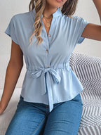 Notched Short Sleeve Blouse - Chic & Versatile