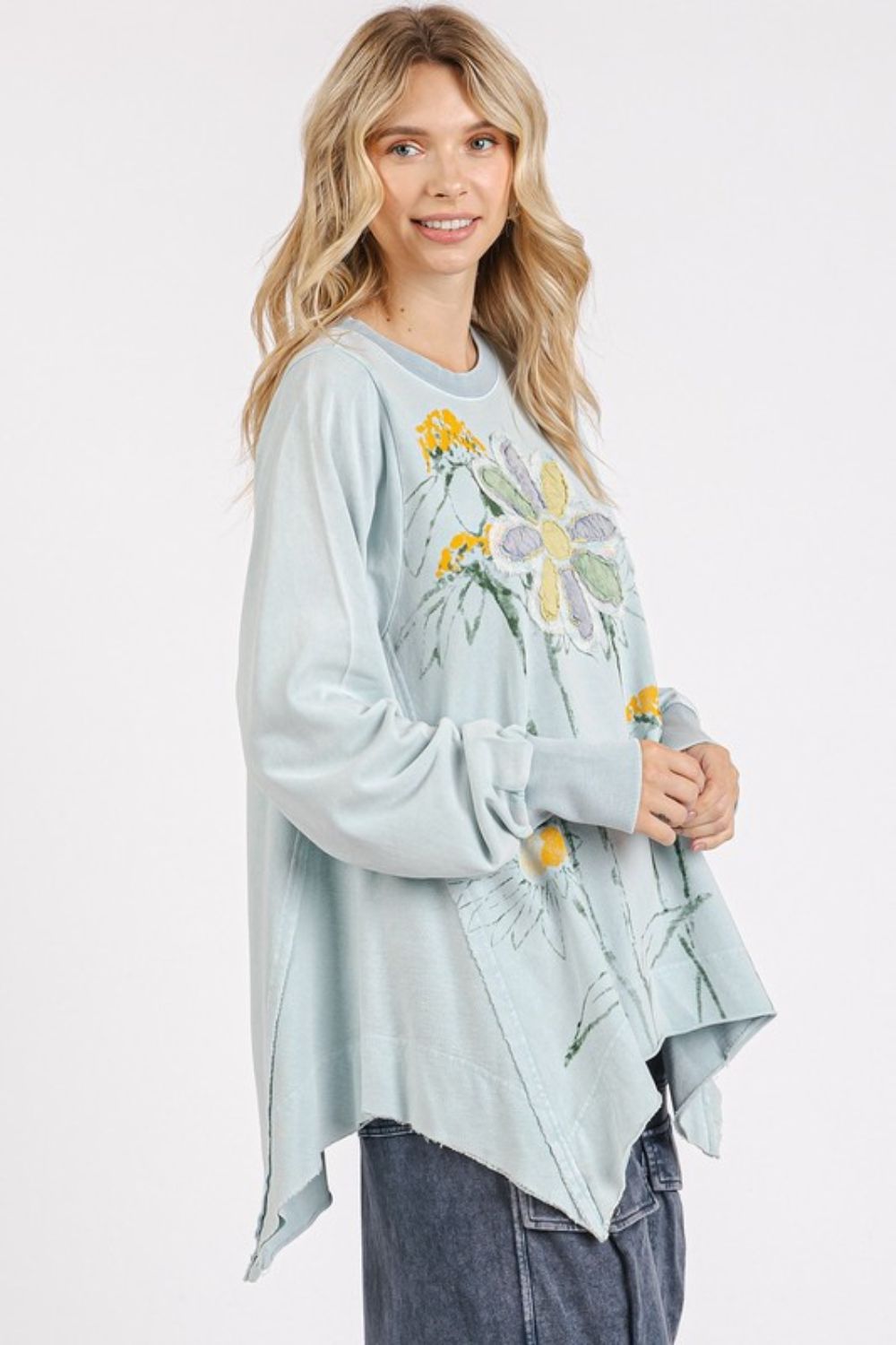 Mittoshop Flower Graphic Print & Patch Oversized Sweatshirt