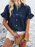Button Down Ruffled Short Sleeve Shirt - Chic & Elegant