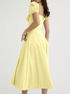 Full-Size Ruched Tie-Waist Slit Midi Dress