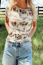 Western Mustang River Printed Mesh T-Shirt - Stylish & Trendy
