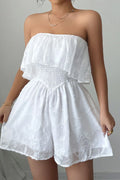 Strapless Ruffle Smocked Waist Romper White