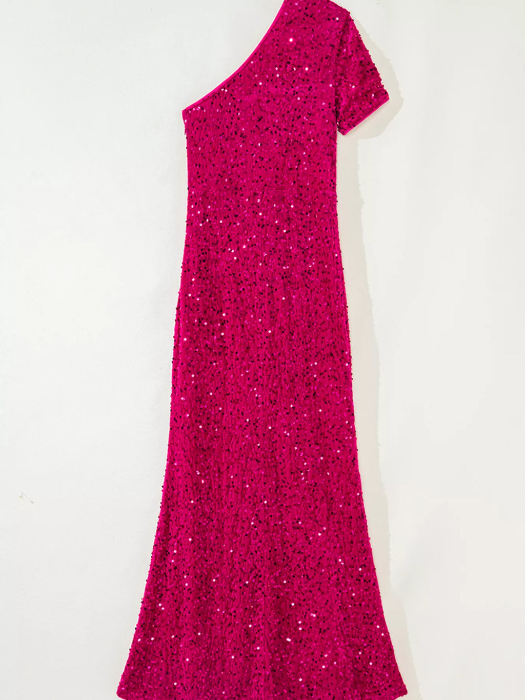 Glamorous Sequin One-Shoulder Evening Slit Dress