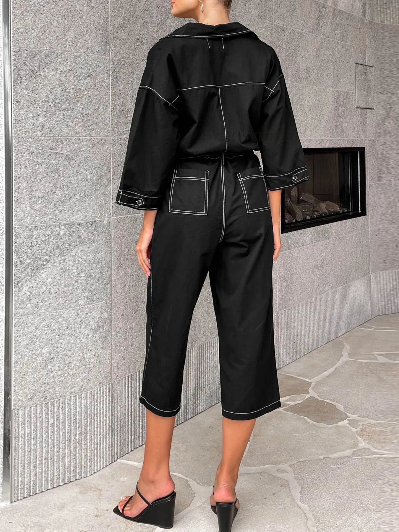 Tie Waist Wide Leg Jumpsuit – Elegant Belted One-Piece with Pockets