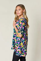 Double Take Plus Size Printed V-Neck Slit Top â€“ Flowy & Chic