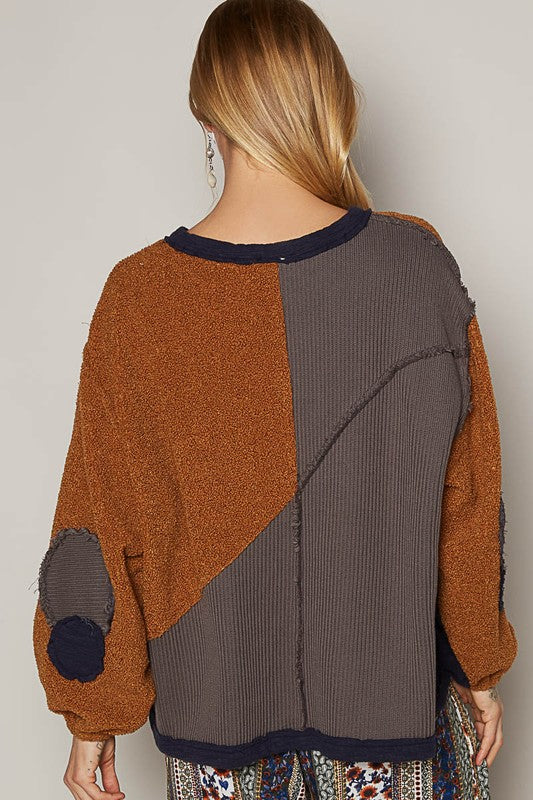 POL Color Block Half-Zip Oversized Sweatshirt