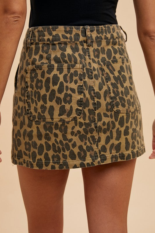 Annie Wear Leopard Print Denim Mini Skirt