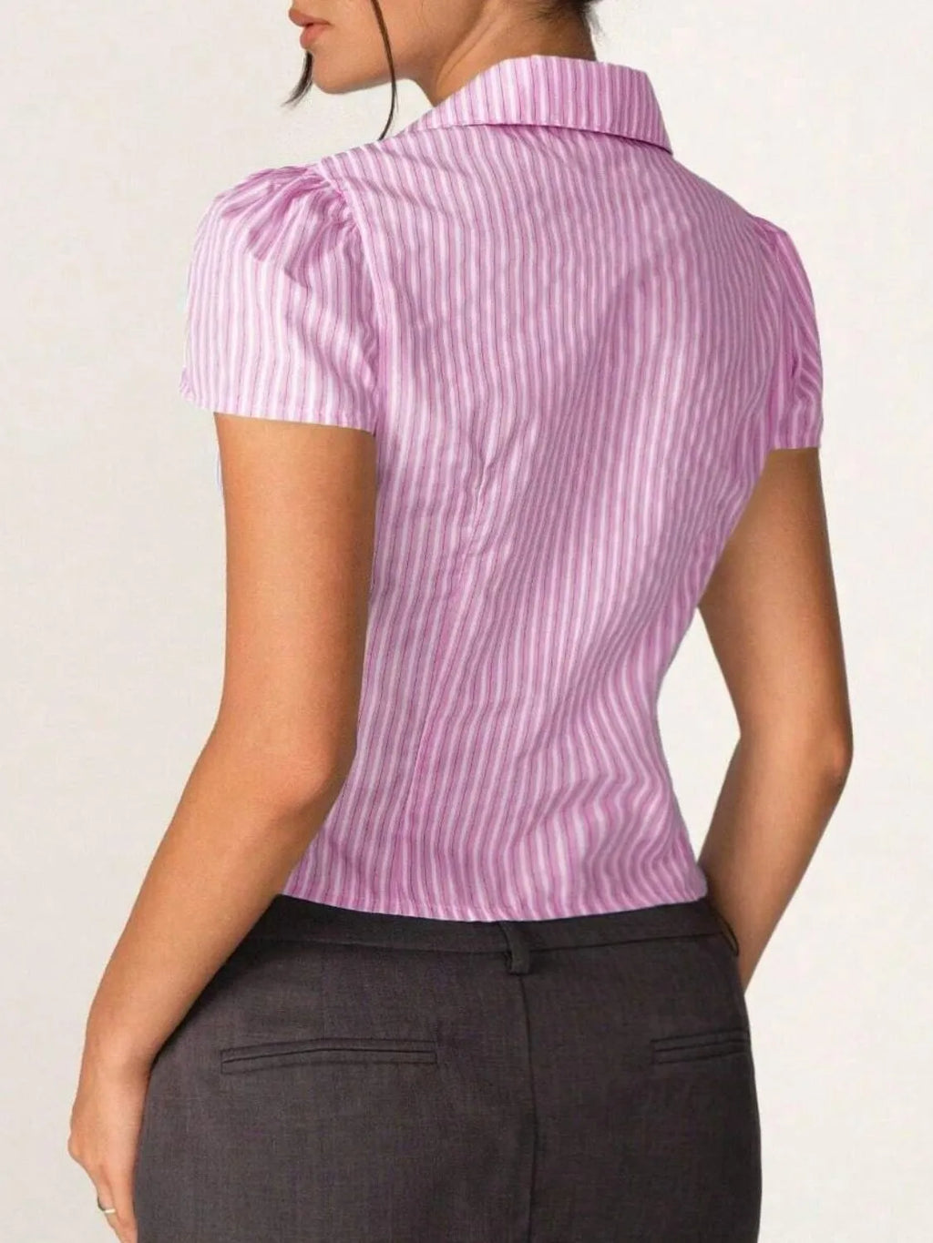 Striped Short Sleeve Button-Up Shirt with Collared Neck