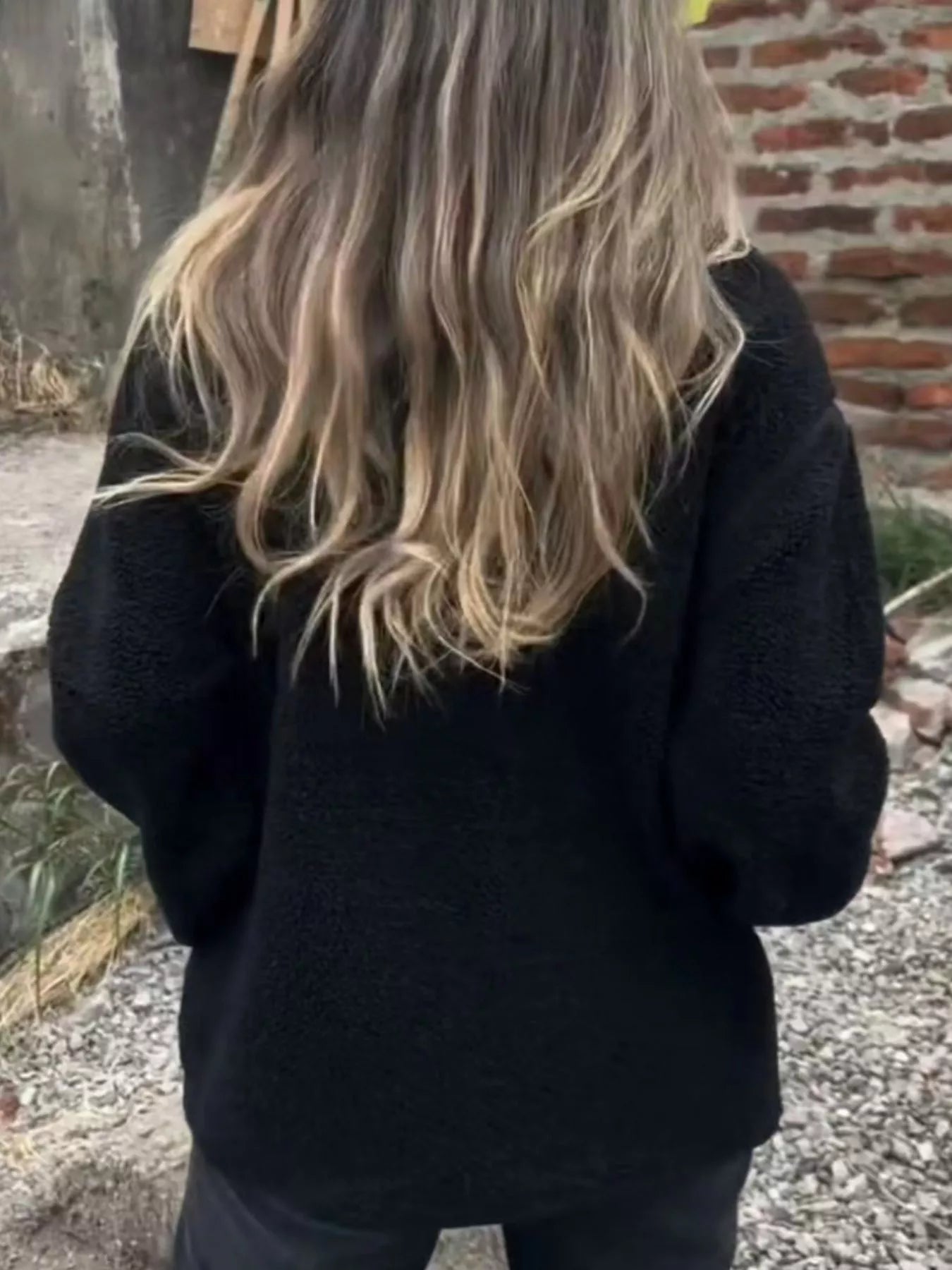 Button-Up Long Sleeve Fleece Jacket for Women – Plus Size