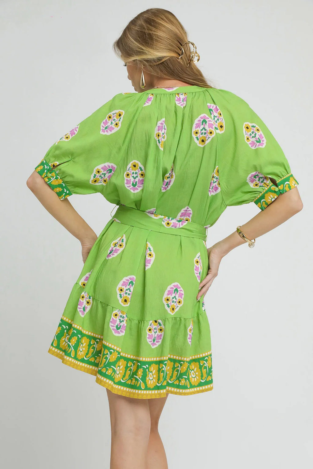 Umgee Boho Floral Tie Waist Shirt Dress