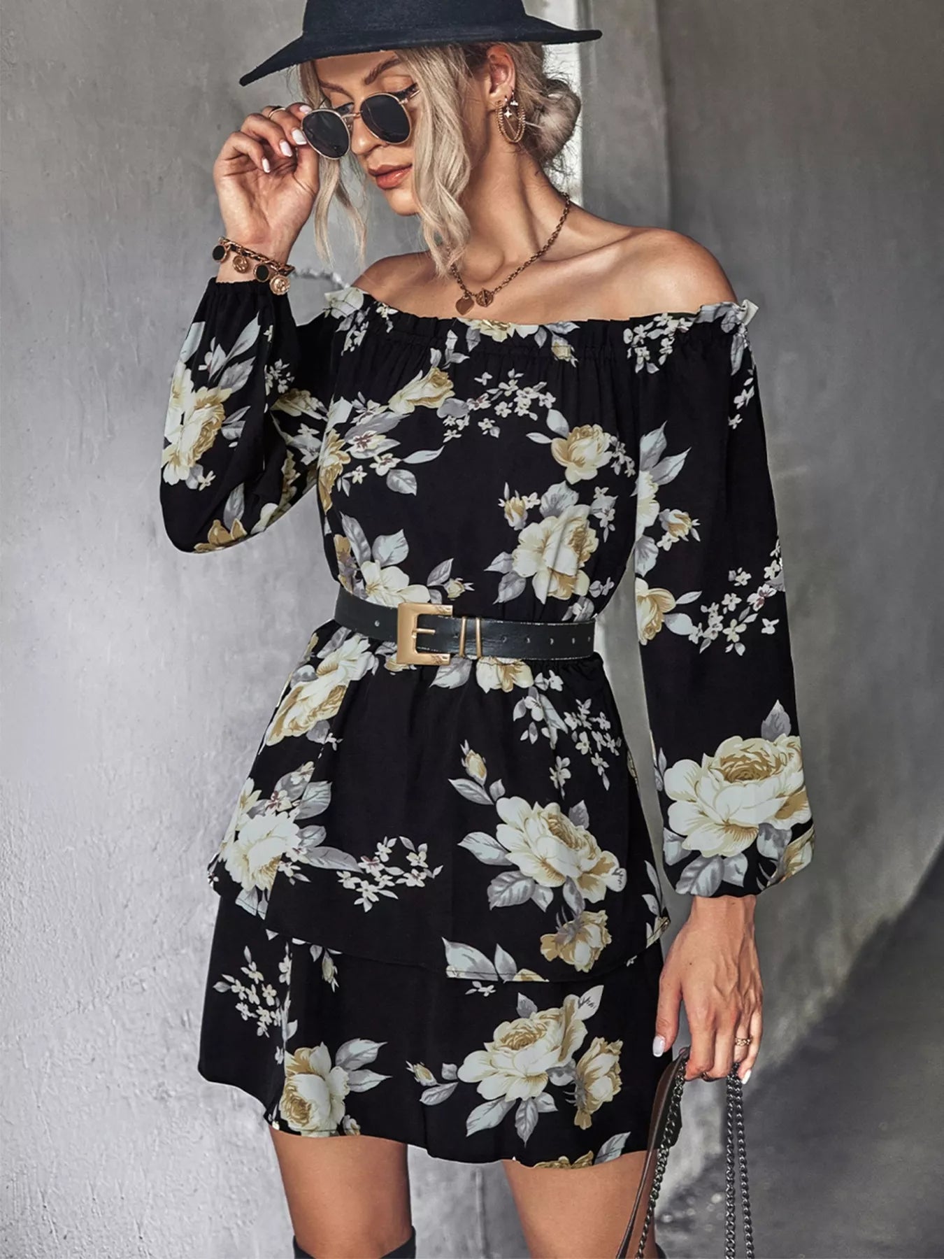 Floral Print Off-Shoulder Ruffled Mini Dress