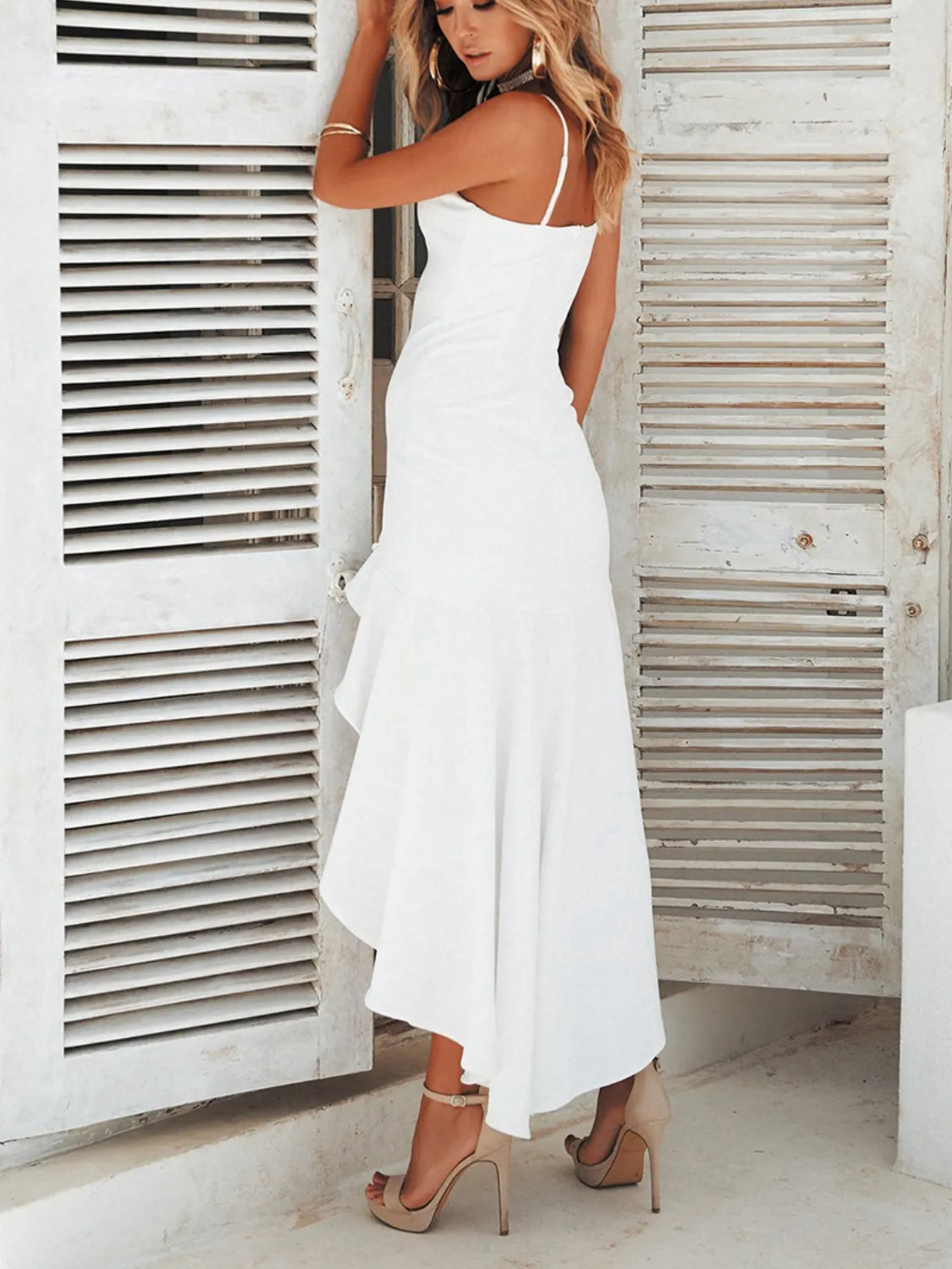 High-Low Ruffled Hem Midi Cami Dress - Elegant & Flowy