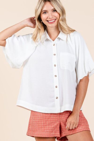 Mittoshop Airflow Short Bubble Sleeve Button-Down Shirt